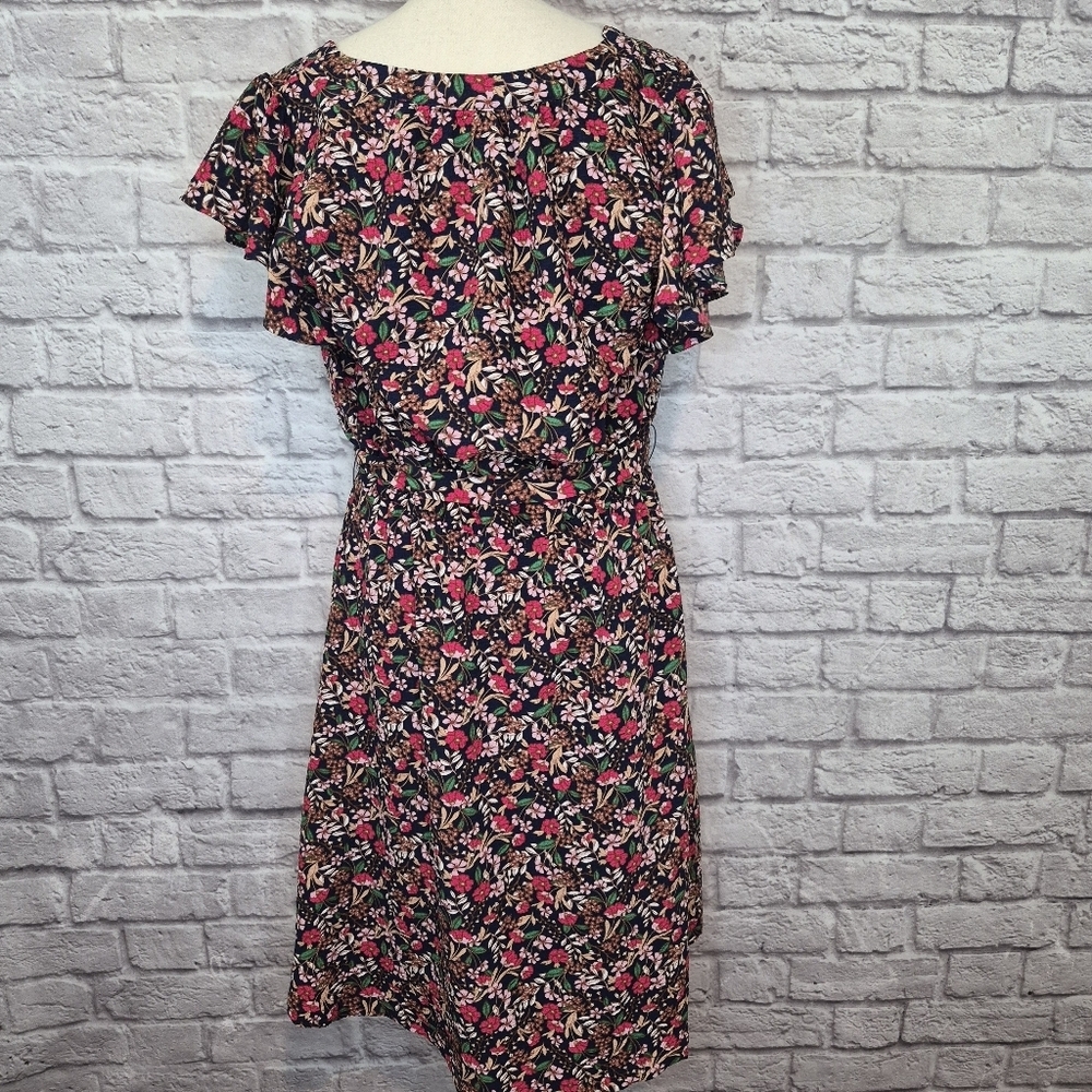 Draper James Dress Navy Floral Ruffle Sleeves Tie Belt Smocked Top Women's Sz XL - Picture 8 of 10